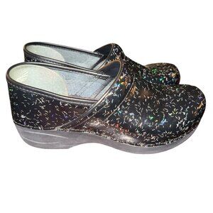 Dansko XP 2.0 Patent Leather Silver Flecks Black Clog Women's EUR 39 US 8.5-9